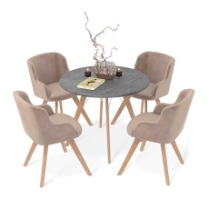 Обеденная группа Sheffilton SHT-DS227 мрамор прем. темн./латте/прозрачный лак 9980750301