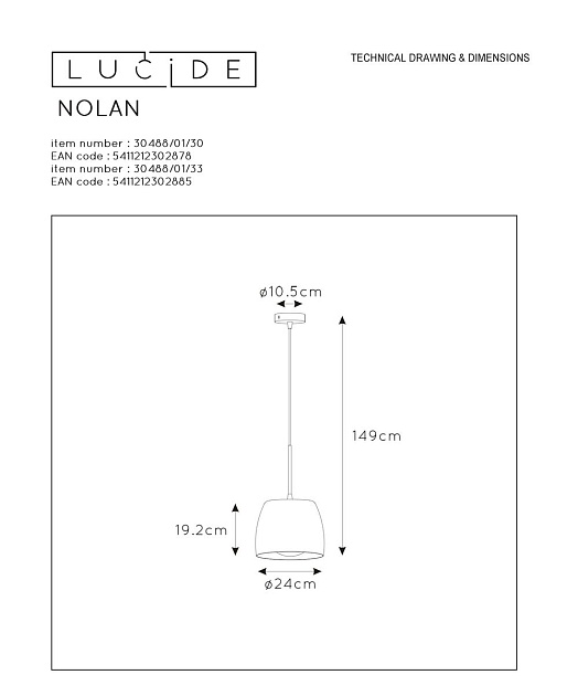 Подвесной светильник Lucide Nolan 30488/01/33 Фото № 2