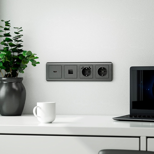 Розетка с заземлением Werkel графит рифленый W1171004 4690389158629 изображение 5 Розетка с заземлением Werkel графит рифленый W1171004 4690389158629 Фото № 5