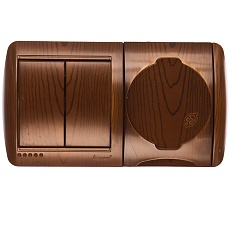 Выключатель двойной и розетка с крышкой Lezard Nata сосна горизонталь 710-0800-171