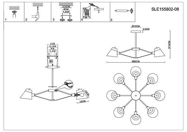 Потолочная люстра Evoluce Vario SLE155802-08 изображение 3 Потолочная люстра Evoluce Vario SLE155802-08 Фото № 3