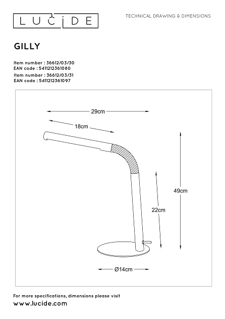 Настольная лампа Lucide Gilly 36612/03/31 изображение 2 Настольная лампа Lucide Gilly 36612/03/31 Фото № 2