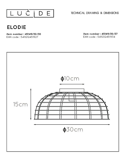 Потолочный светильник Lucide Elodie 45149/30/37 Фото № 2