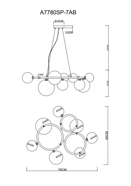 Подвесная люстра Arte Lamp Albus A7780SP-7AB изображение 3 Подвесная люстра Arte Lamp Albus A7780SP-7AB Фото № 3