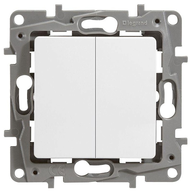Выключатель двухклавишный Legrand Etika 10A 250V белый 672202 Фото № 