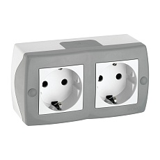 Розетка 2К+З двойная Mono Electric Octans IP20 16A 250V винтовое подключение бело-серый 104-020007-120