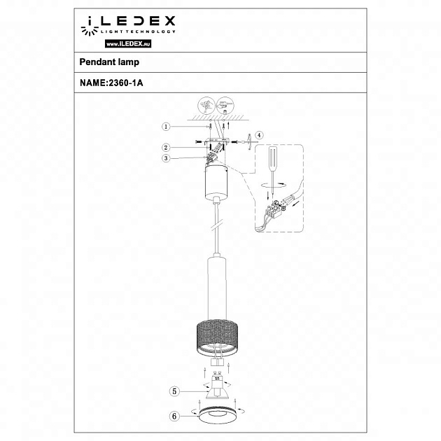 Подвесной светильник iLedex Delta 2362-1 BK+WH Фото № 2