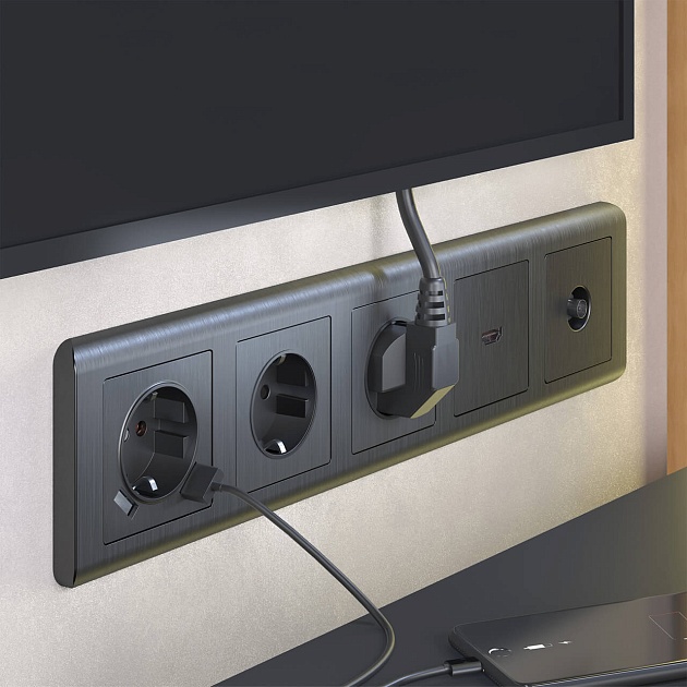 Розетка с заземлением Werkel графит рифленый W1171004 4690389158629 изображение 7 Розетка с заземлением Werkel графит рифленый W1171004 4690389158629 Фото № 7