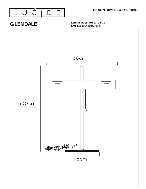 Настольная лампа Lucide Glendale 20522/02/30 Фото № 2