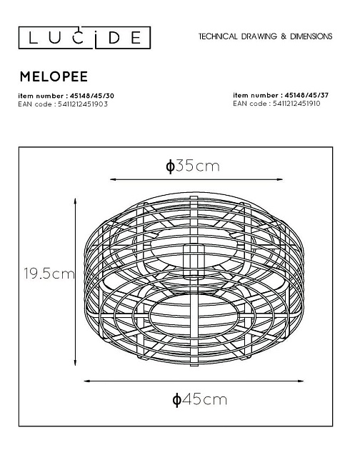 Потолочный светильник Lucide Melopee 45148/45/37 Фото № 2