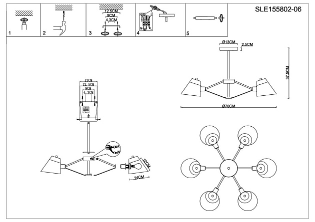 Потолочная люстра Evoluce Vario SLE155802-06 изображение 3 Потолочная люстра Evoluce Vario SLE155802-06 Фото № 3