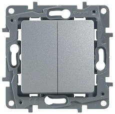 Переключатель двухклавишный Legrand Etika 10A 250V алюминий 672412