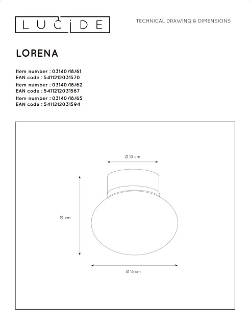 Потолочный светильник Lucide Lorena 03140/18/61 Фото № 2